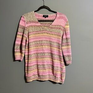Bexleys women's striped sweater size large three-quarter sleeves V-neck.